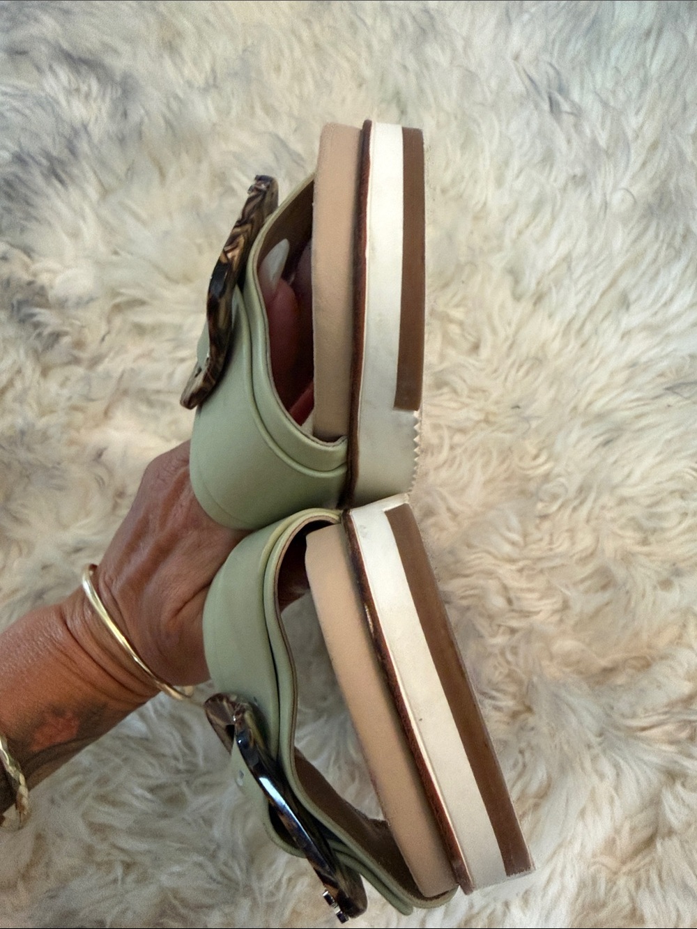 Sam Edelman Pistachio Slide Sandals with Marbled Buckle - Picture 4 of 8